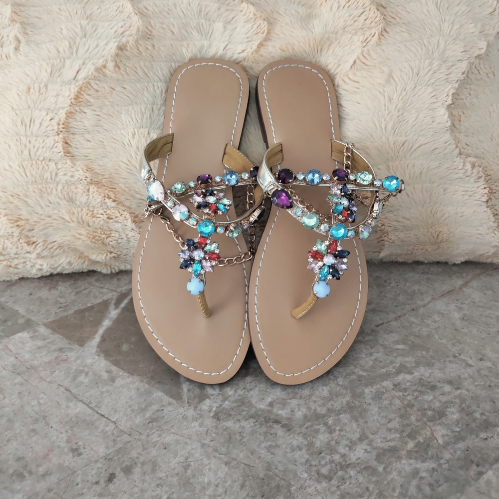 Rhinestone decor flat sandals